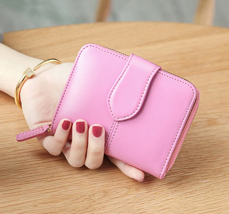 Pink Женский кошелек, кошелек для денег, женский кожаный короткий кошелек, люксовый бренд, на молнии, кошелек для монет, женский, Воловья кожа, маленькие кошельки - Цвет: Pink