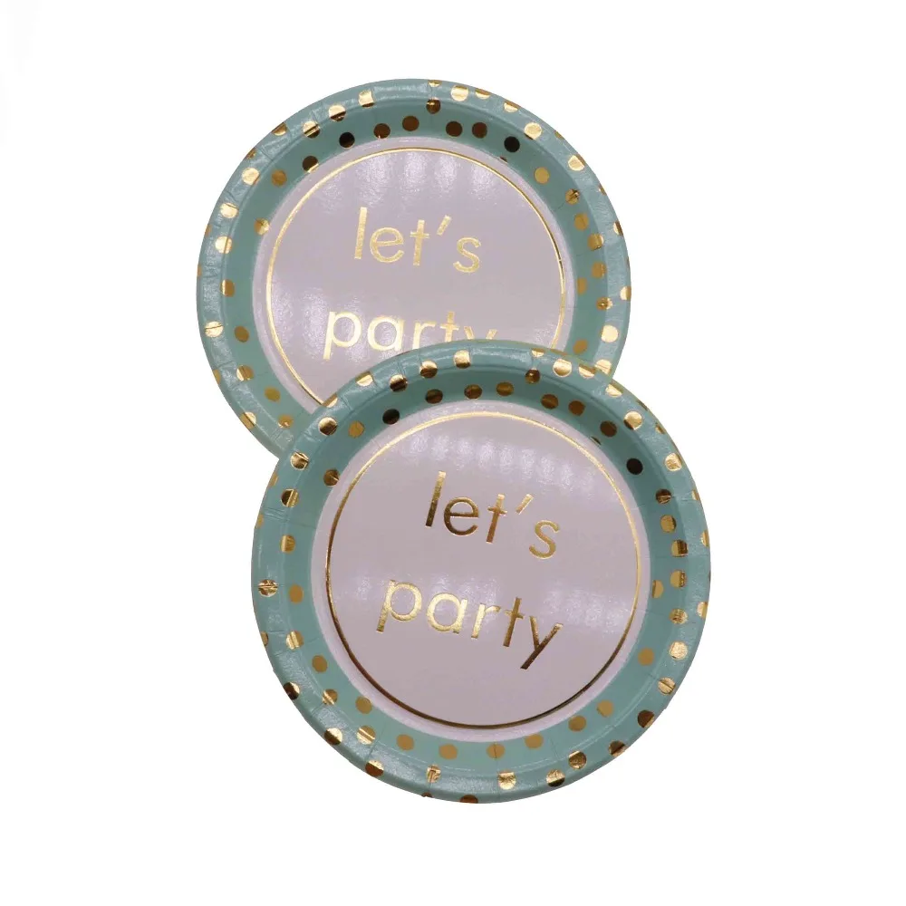 Золотая фольга зеленая одноразовая посуда чашка для вечеринки бумажная тарелка