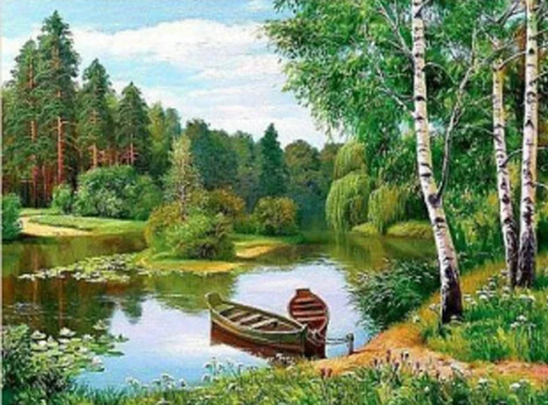 

DIY diamond painting landscape handmade full diamond embroidery lake forest 5d square diamond mosaic full paste pattern Beads