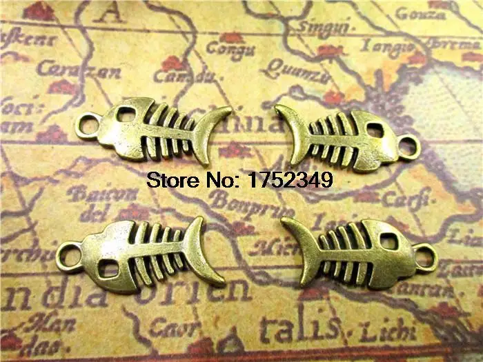 25 шт. -- Рыба Подвески с костями, AntiqueTibetan бронзовый Прекрасный Шарм «Рыбная кость» кулон 2-сторонний 27*12 мм