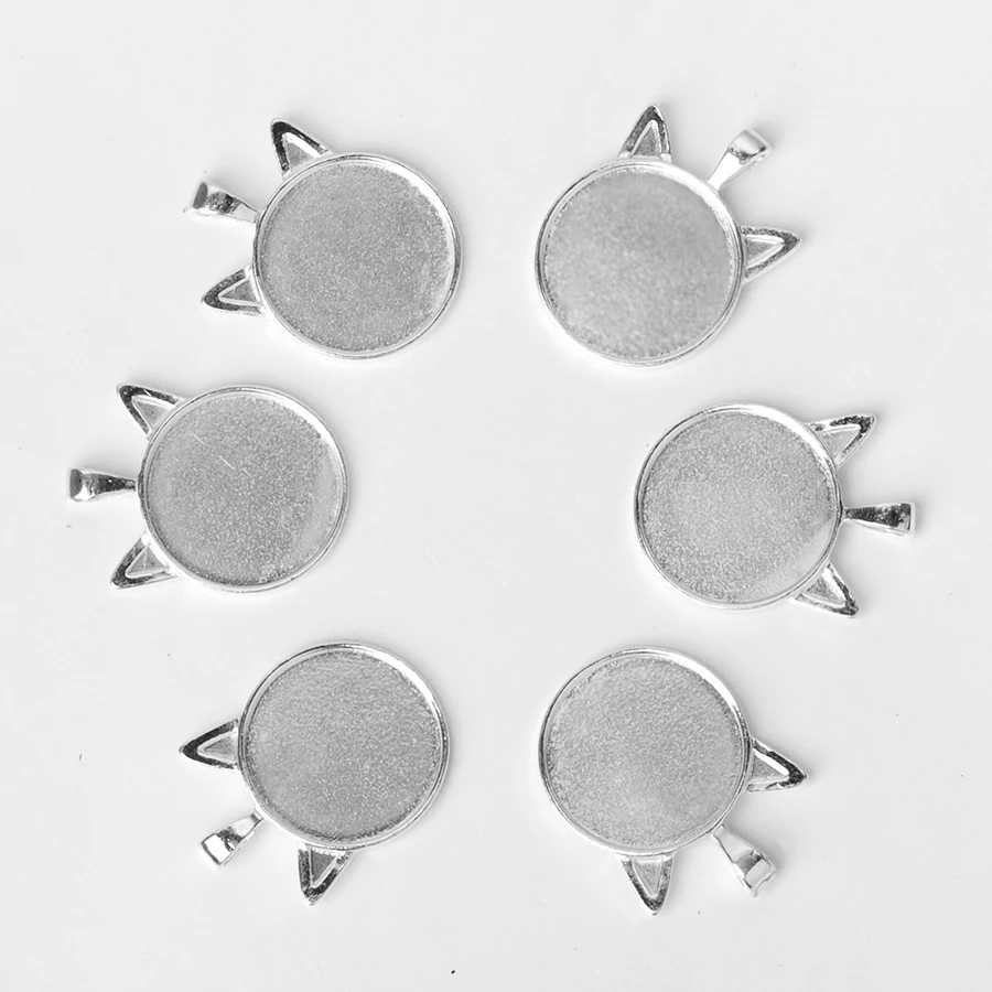 Sauvoo 10pcs/lot Black/Bronze/Silver Color Alloy Blank Pendant Base Cat Eye Shape Tray fit 25mm Glass Cabochon Jewelry Making | Украшения и