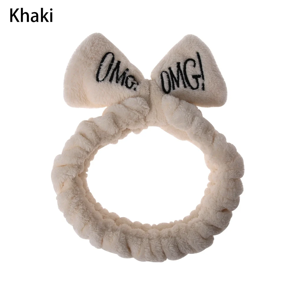 khaki Новая буква "OMG" коралловый флис мягкий бант повязки для женщин девочек милый держатель волос повязки для волос аксессуары для волос - Цвет: khaki