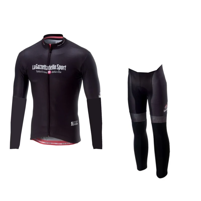 no bib fleece black Pro team зимний флис Тур де италия Розовый Велоспорт Джерси Наборы для мужчин, утепленная велосипедная Одежда MTB Ropa Ciclismo велосипедный Майо гелевый коврик - Цвет: no bib fleece black