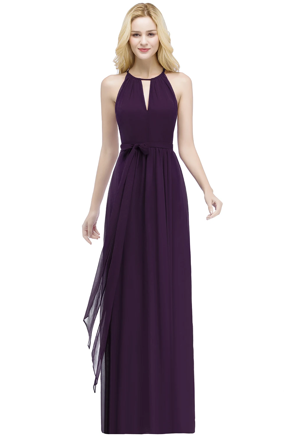 Vestido de festa longo A Line фиолетовые платья подружек невесты длинные Холтер простое шифоновое платье для выпускного вечера свадебные праздничные платья