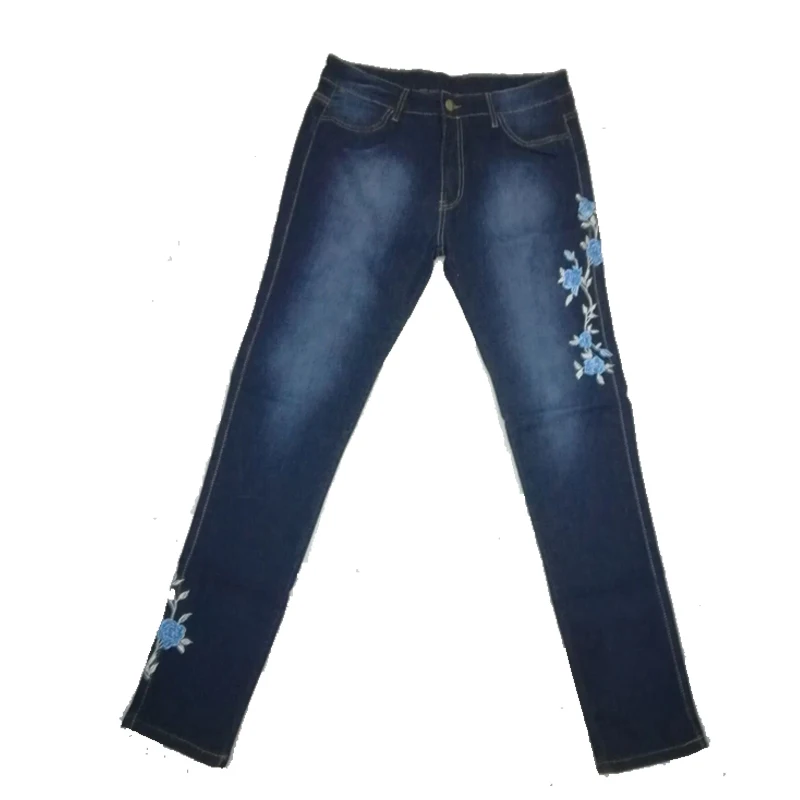 Для женщин Джинсы с вышивкой Высокая талия узкие зимние джинсовые джинсы тонкий