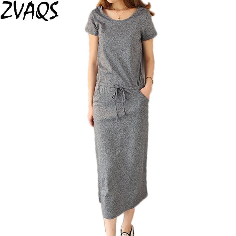 Женское длинное платье карандаш облегающее Хлопковое макси с круглым вырезом и