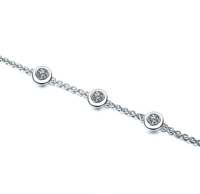 Ручная цепочка из стерлингового серебра 1.5CT браслет с бриллиантами 18 К белое