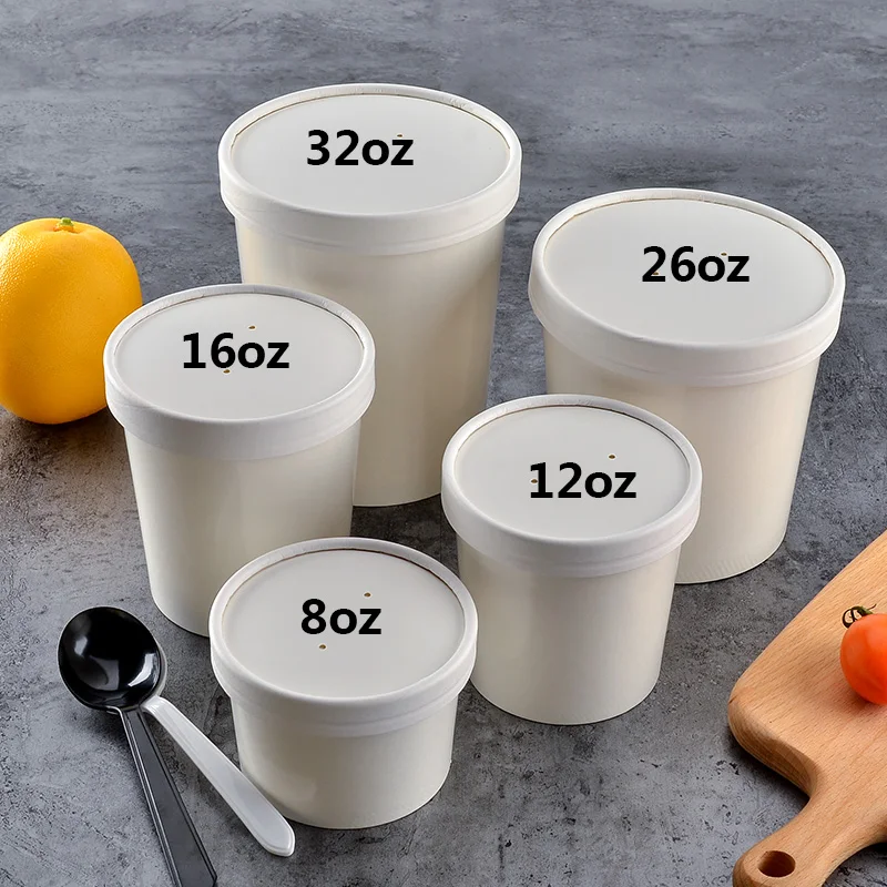 

500x 32oz To-Go Soup Bowls Disposable Food Take Outs Containers for Restaurant Cold Hot Meals with Lids White