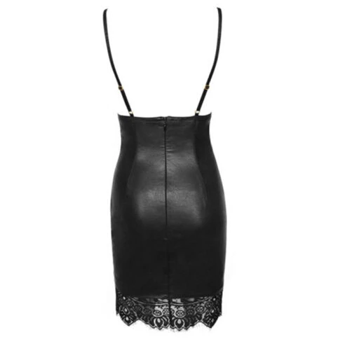 Женское облегающее кожаное платье вечерние платья на бретельках с v-образным