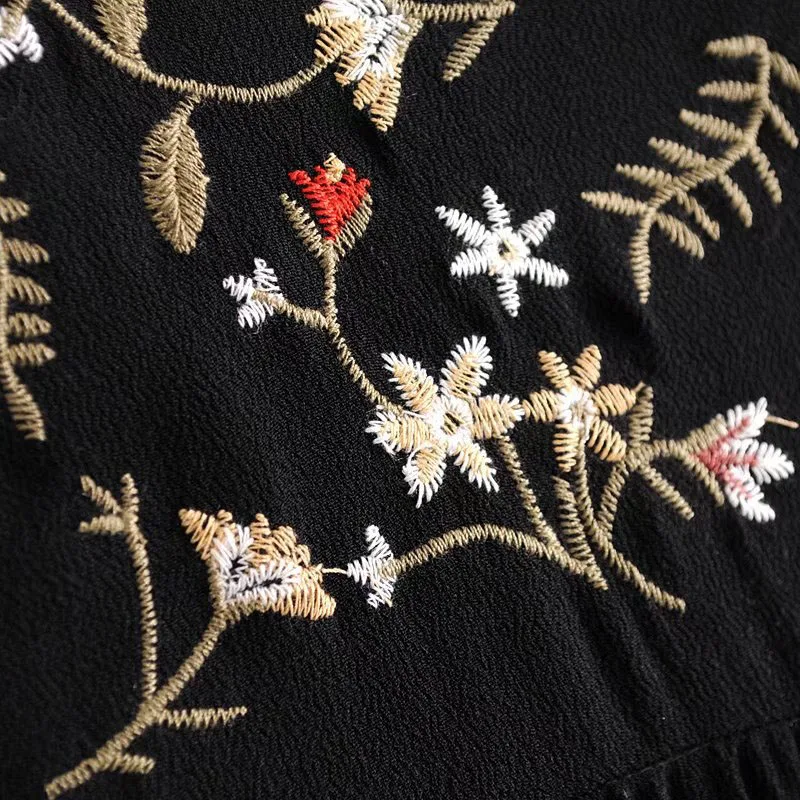 Bella Philosophy 2018 winter women loose dress female three quarter above knee embroidery black cotton | Женская одежда