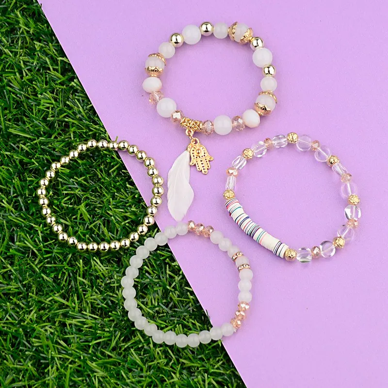 OIQUEI Fashion Chakra Crystal Bracelets Set For Women Girls Bohemia Hand Feather Pendents Charm Bracelets Pulseras Mujer