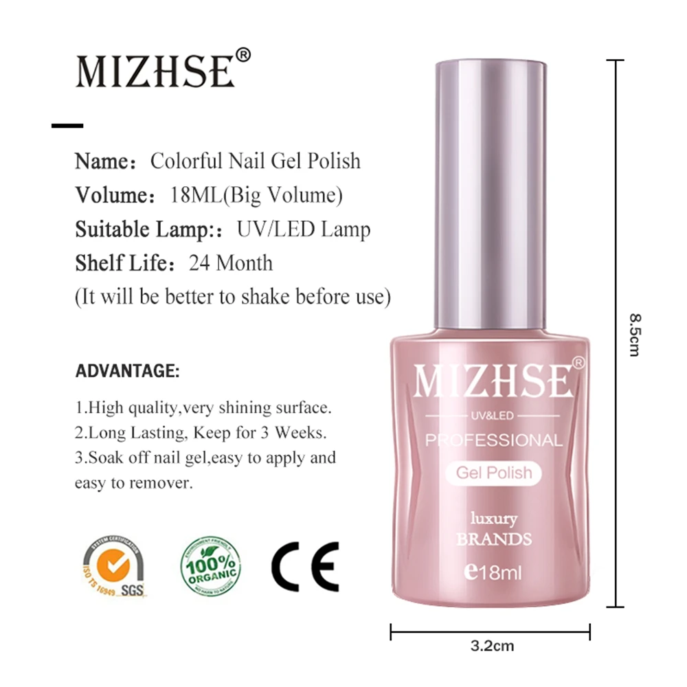 

MIZHSE 18ML Nail Polish Set Semi Permanent UV LED Nail Gel Polish Hybrid Gellak 2019 Pure Color Lacquer Nail Art Manicure