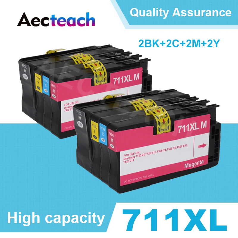 Aecteach 2set Ink Cartridge Replacement For HP 711 XL HP711 Designjet T120 T520 Printer Cartridges Full With Chip | Компьютеры и офис