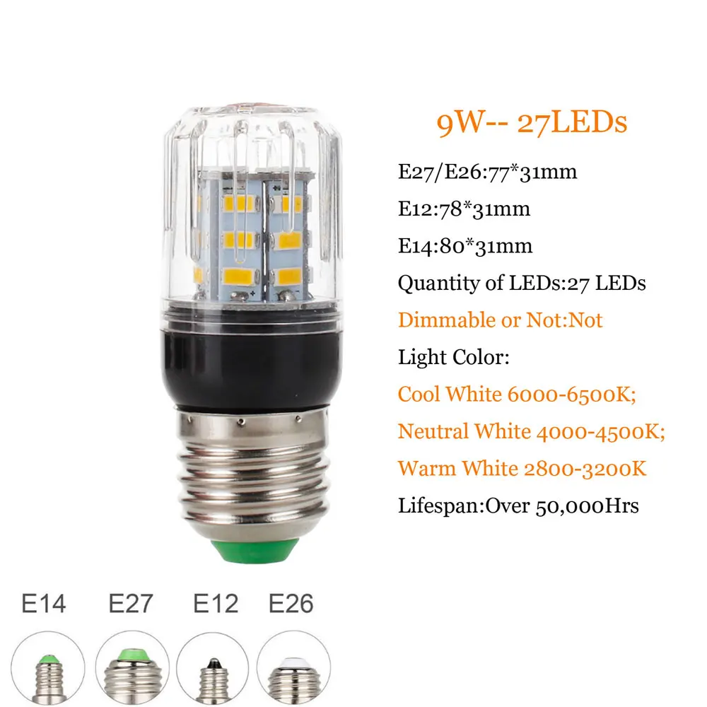 E27 E14 220V Светодиодный светильник 5730 SMD СВЕТОДИОДНЫЙ кукурузная лампа лампада ампулы светильник ing 24 27 30 36 59 69 72 светодиодный s лампа Bombillas Светильник лампы - Испускаемый цвет: 27LEDs 9W