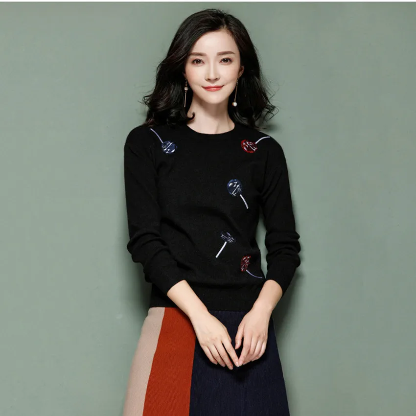 Женский брендовый свитер с блестками вязаный пуловер черного и белого цвета