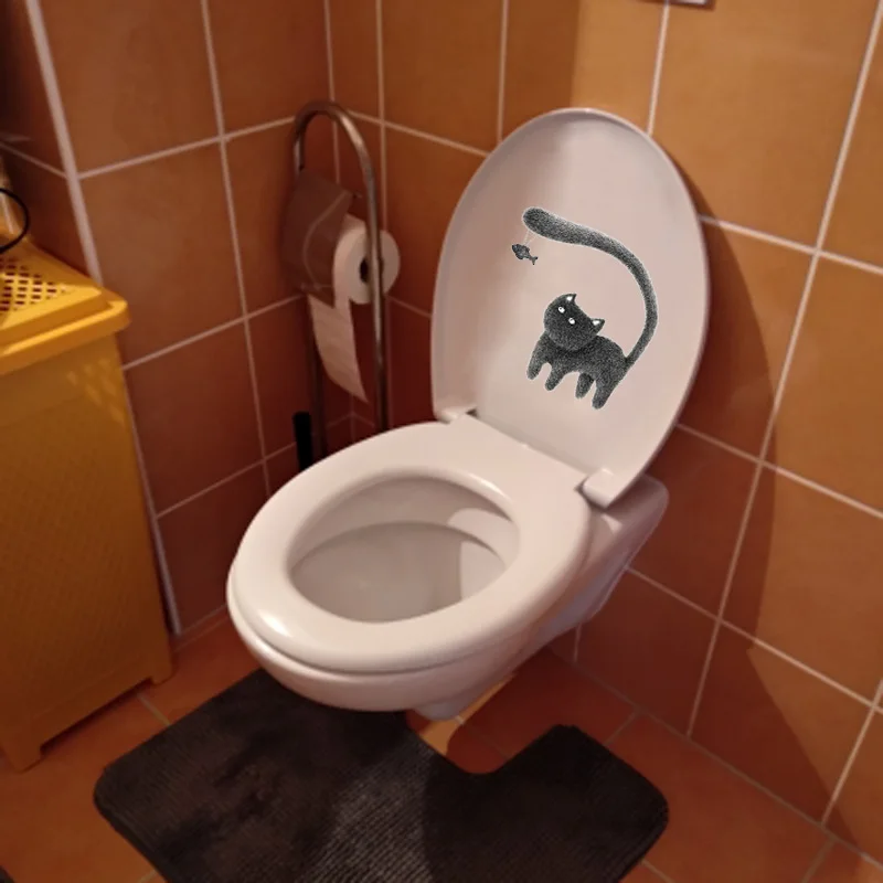YOJA 23.7*23.1CM Kitten And Fish Classic Bedroom Toilet Sticker Decor Wall Art Decals T1-0103 | Дом и сад