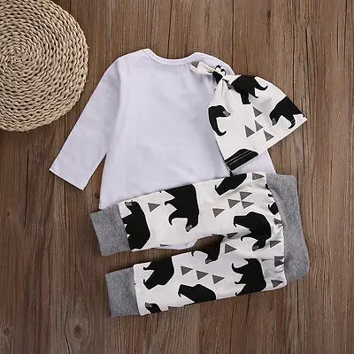 3PCS Toddler Kids Baby Boy Hat Long Sleeve Bodysuit Top Pants Newborn Babies' Clothes Outfits Clothing Set |