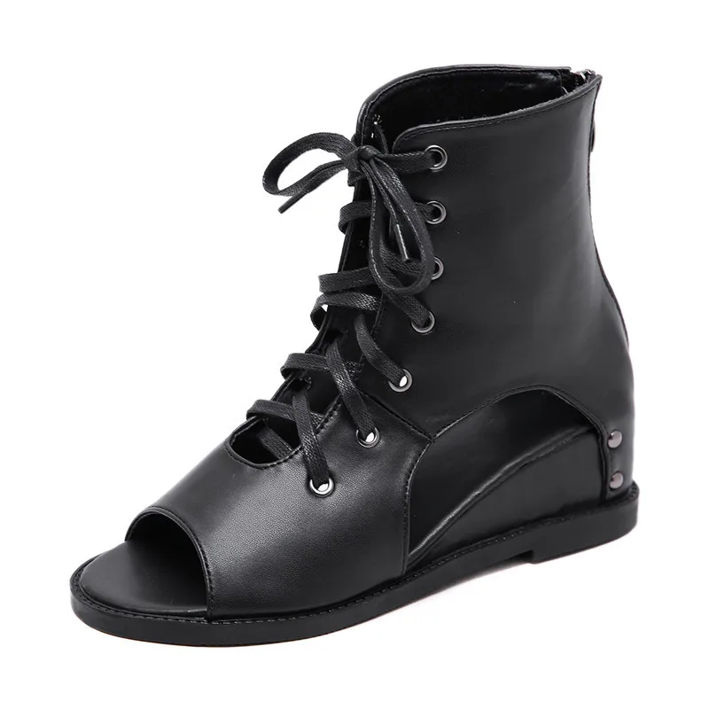 YMECHIC/черные сандалии гладиаторы с открытым носком перекрестной шнуровкой на