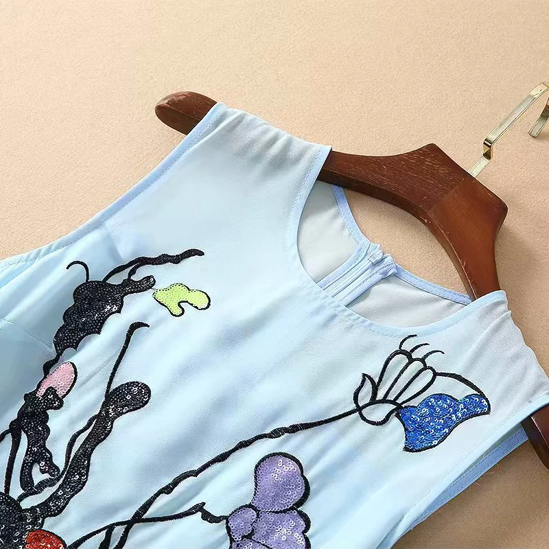 Женское платье без рукавов с блестками модное облегающее небесно-голубого цвета