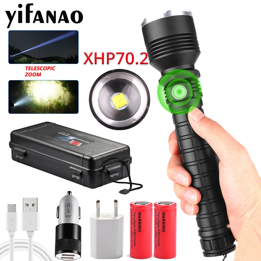 4000лм XLamp ультра яркий XHP70.2 светодиодный фонарик XHP50 мощный перезаряжаемый USB Zoom фонарь 18650 26650 охотничий фонарь
