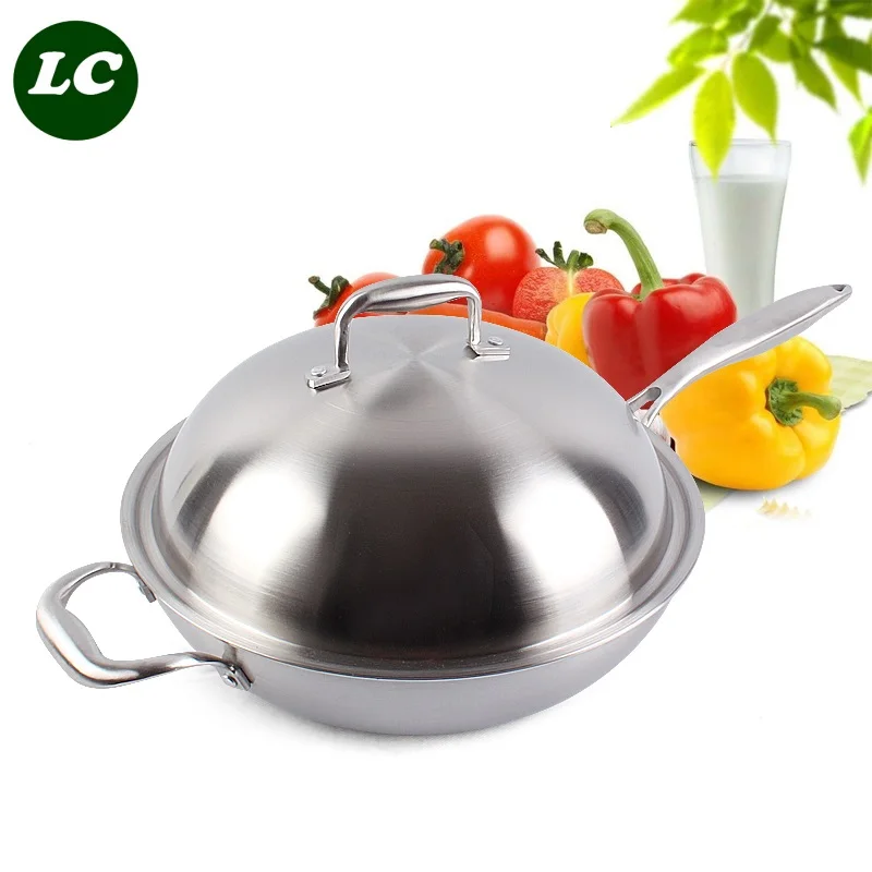 

free shipping 32cm cooking wok stainless steel wok no coating non- smoke coating cooker pots wok pans