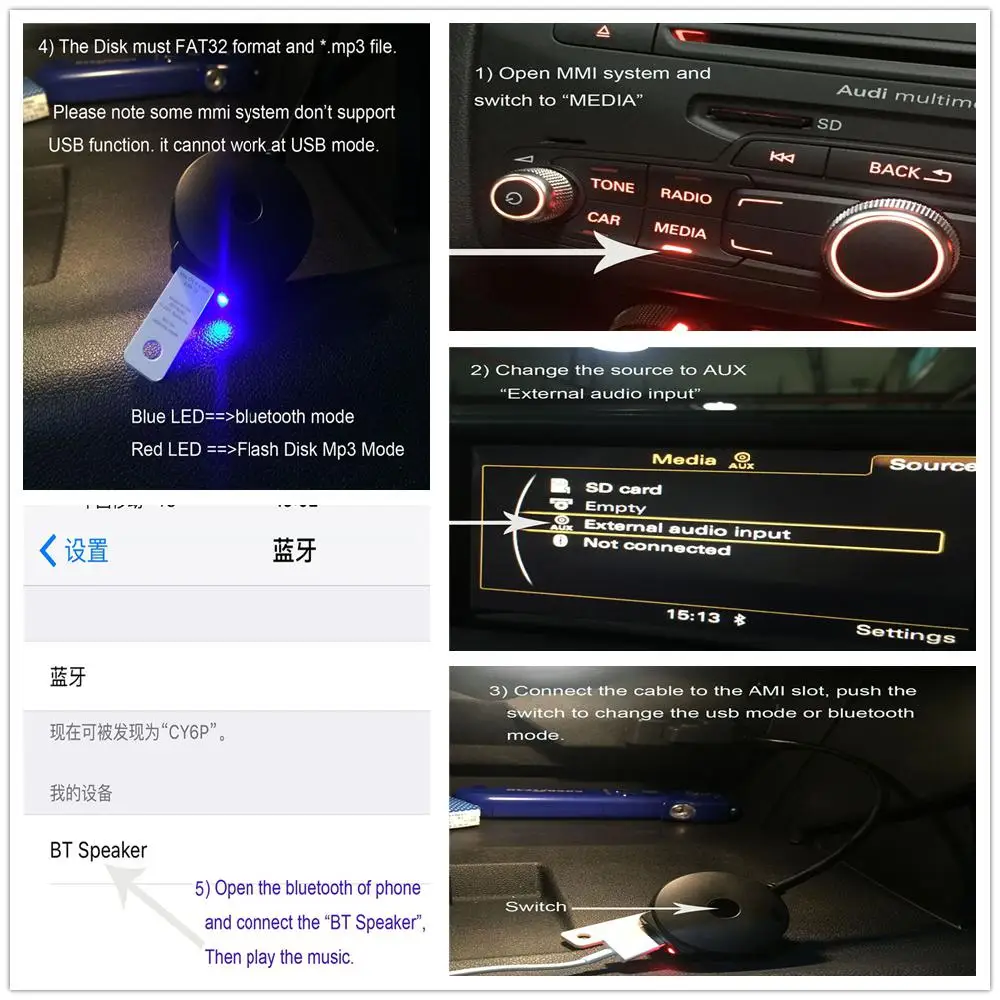 Беспроводной Bluetooth музыкальный адаптер BEESCLOVER AMI USB кабель ami Универсальный для Audi