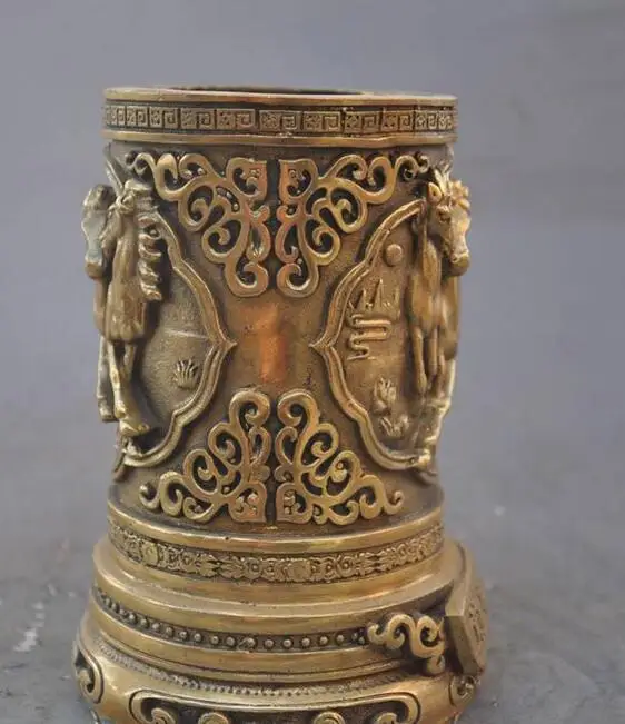 Chinese feng shui brass animal horse statue auspicious pencil pen holder | Дом и сад