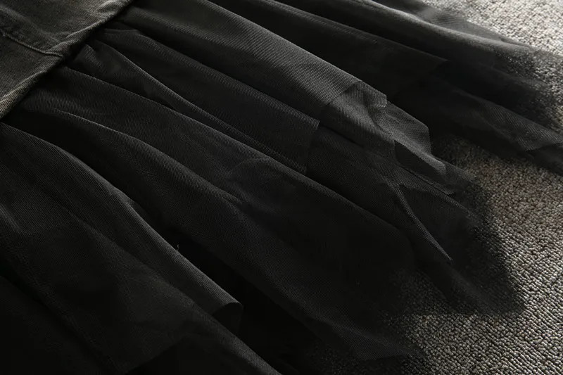 

Denim Skirt Women 2019 Spring Autumn High Waist Black Mesh Stitching Flower Package Hip Jeans Skirt A-line For Girls