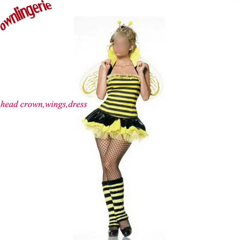 Желтая пчела Хэллоуин костюмы платье для ролевых игр с крыльями женщин|halloween