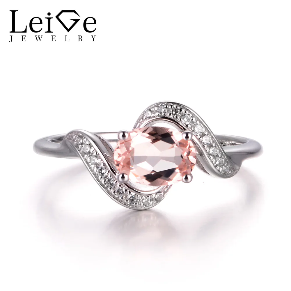 

LeiGe Jewelry Oval Cut Natural Pink Morganite Proposal Rings Pink Gemstone Rings 925 Sterling Silver Romantic Gifts for Women
