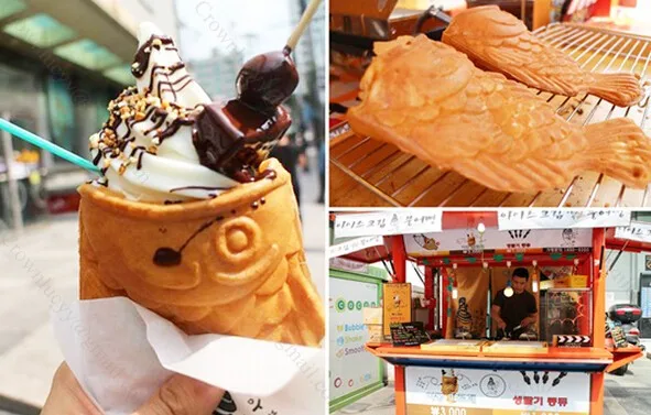 Электрическое коммерческое мороженое рыба с открытым ртом Taiyaki вафельница для
