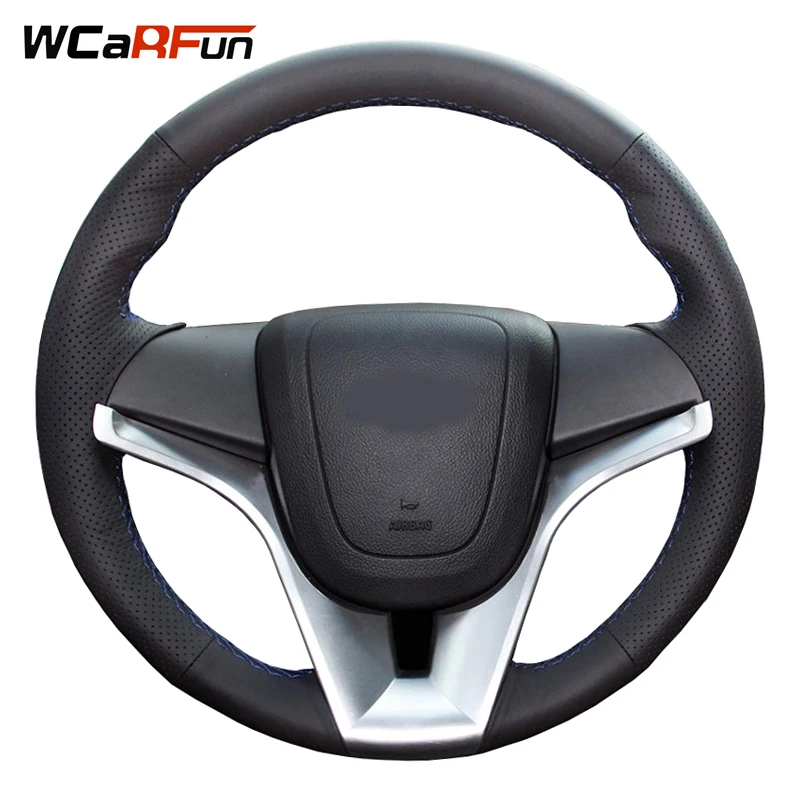 

WCaRFun DIY Customized Name Hand Sewing Black Leather Hand-stitched Car Steering Wheel Cover for Chevrolet Cruze Aveo