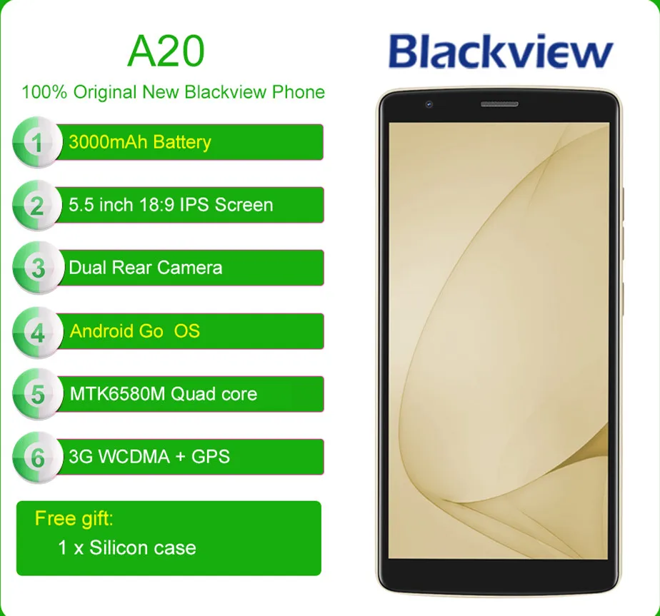 BLACKVIEW A20 3g телефона 5 &quotAndroid 8 0 MTK6580 4 ядра 1. Гц 1 ГБ Оперативная память GB Встроенная