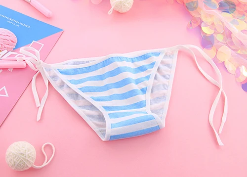 Panty Размеры короткая футболка с героями из японского аниме «Стиль Полосатое белье комплект с бюстгальтером из хлопка harajuku милые привлекательные чехлы с названием песни «Hatsune Miku бикини розового и голубого цвета, нижнее белье Косплэй - Цвет: Panty