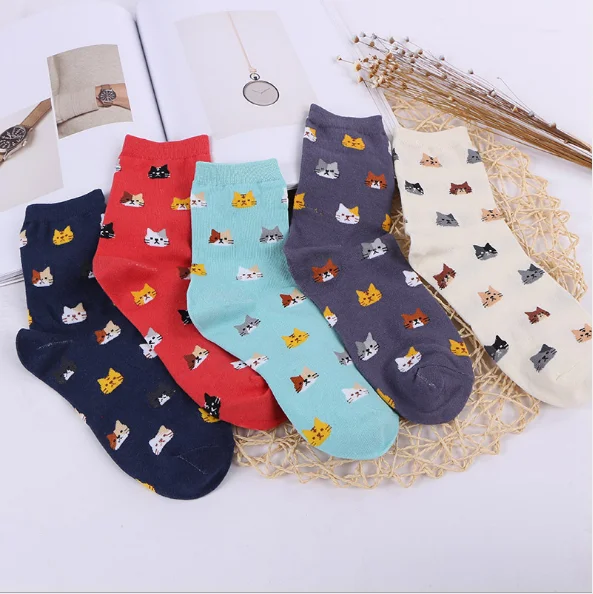 10pairs/lot  wholesale Spring and summer breathable  women's socks cartoon cat cotton socks