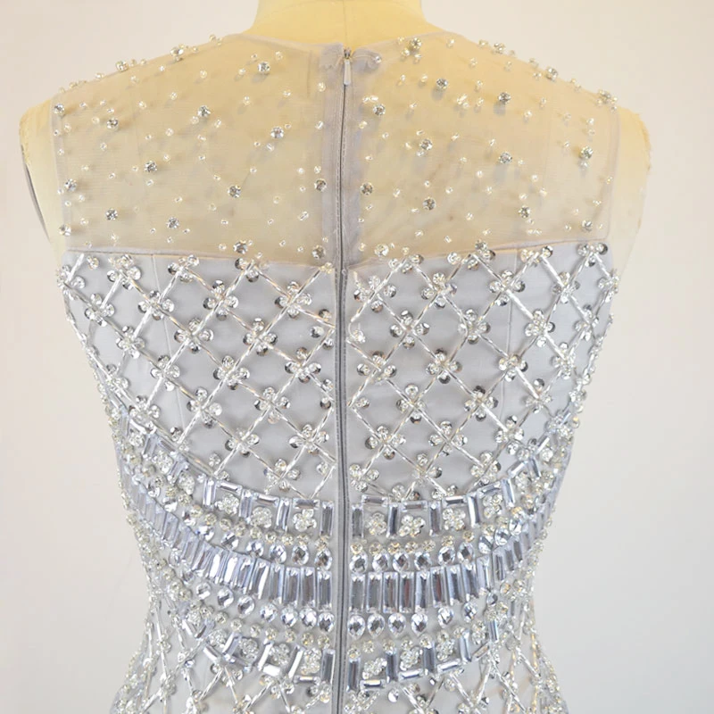 Сексуальное блестящее прозрачное серебряное платье Русалка с кристаллами для