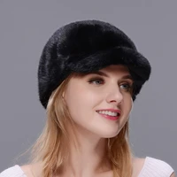 new real natural mink fur cap fshion and warm hat for women high quality fur hat mink splicing with eaves blocking snow fur cap