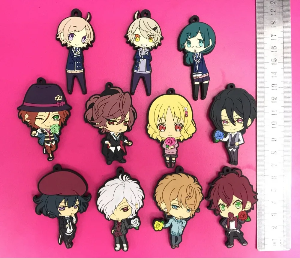 Аниме брелок 11 шт./лот шт. Yui Ayato Kanato Laito Ruki Yuma Sakamaki Reiji Subaru резиновый ремешок