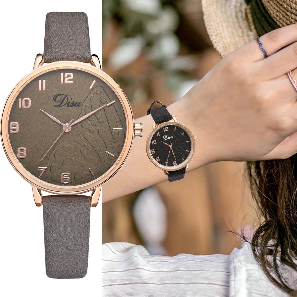 Женские часы с кожаным ремешком кварцевые наручные бабочкой Reloj Mujer Relogio Feminino 2019 |