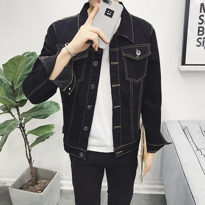 Куртка джинсовая мужская однобортная в стиле хип-хоп весна-осень 2020 |