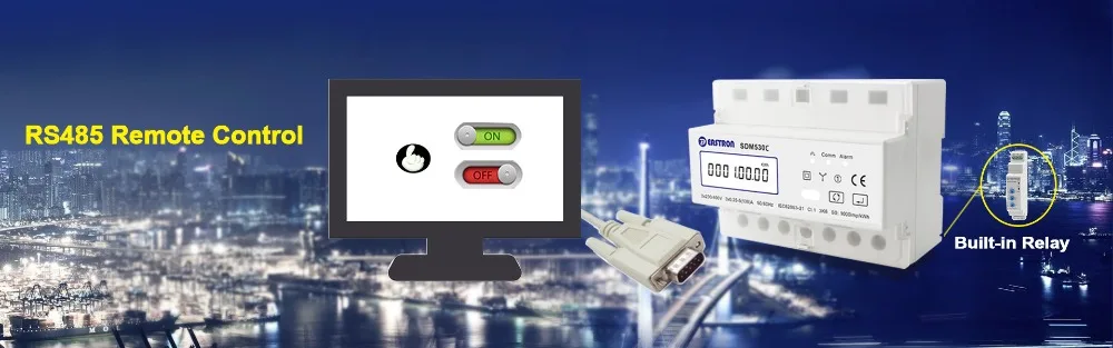 SDM530C трехфазный пульт дистанционного управления трехфазный четырехпроводный счетчик энергии на din-рейке, RS485 Modbus RTU и импульсный выход, Одобрено CE