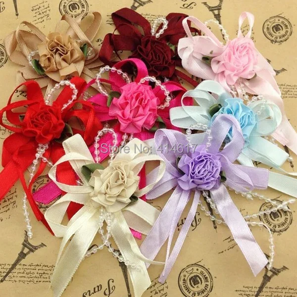 8 шт. большие атласные банты с бусинами|satin ribbon flowers bows|ribbon flower bowwedding bow |