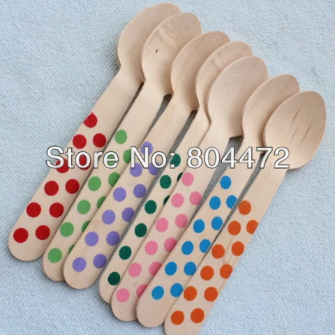 

Customized Disposable Wooden Cutlery Sets Dot Chevron Grain Print Dessert Spoon Fork Knife 14cm Flatware Camping Cake Gift Decor