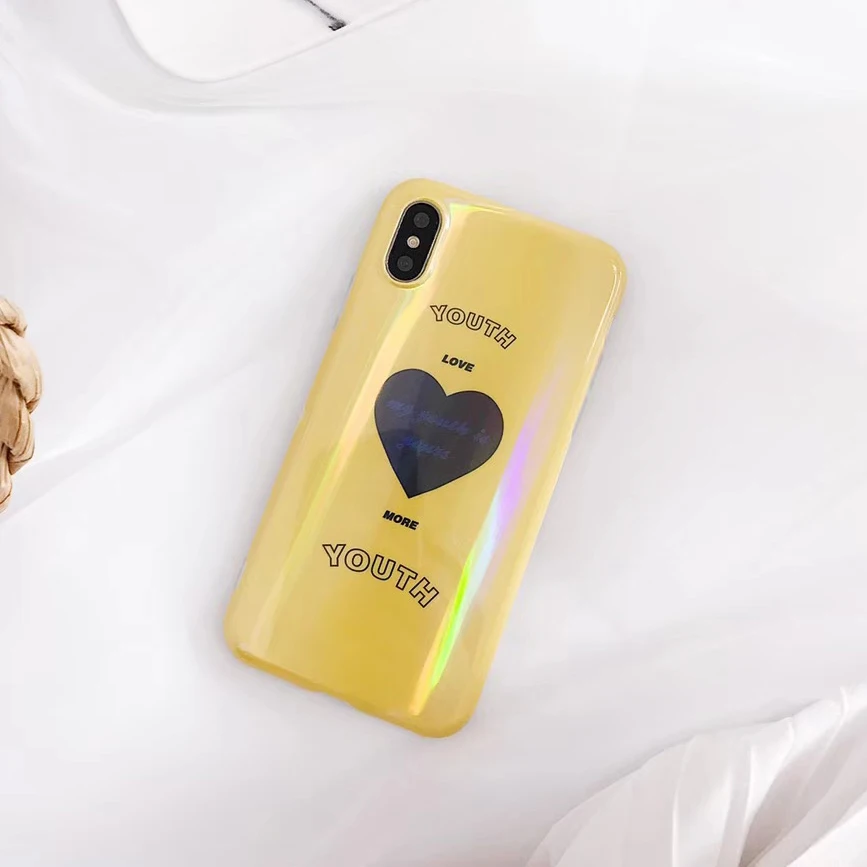 Чехол для телефона с голубым лучом лазером любовным сердцем IPhone X XR XS Max блестящий