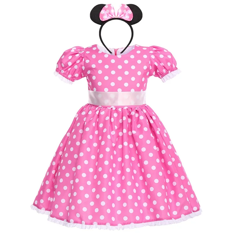 hot pink dress 2pcs С узором в горошек, платье «Минни-Маус», милый Micky Mouse Косплэй наряд и дни рождения для малышей и детей постарше одежда для фотосессии, детская одежда для девочек для фотографирования - Цвет: hot pink dress 2pcs