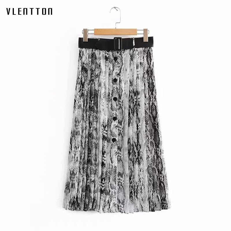 Женская винтажная плиссированная юбка однобортная миди со змеиным принтом и