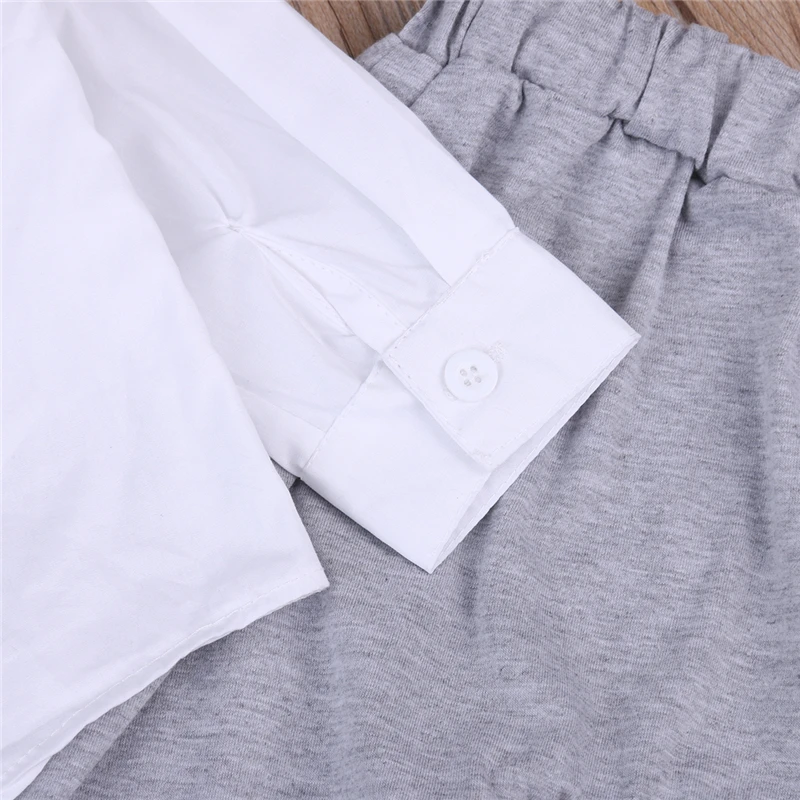 Little Gentleman Costume Newborn Baby Boy Clothes White T-shirt Tops + Overalls Suspender Trouser 2PCS Outfit Spring Autumn Suit |