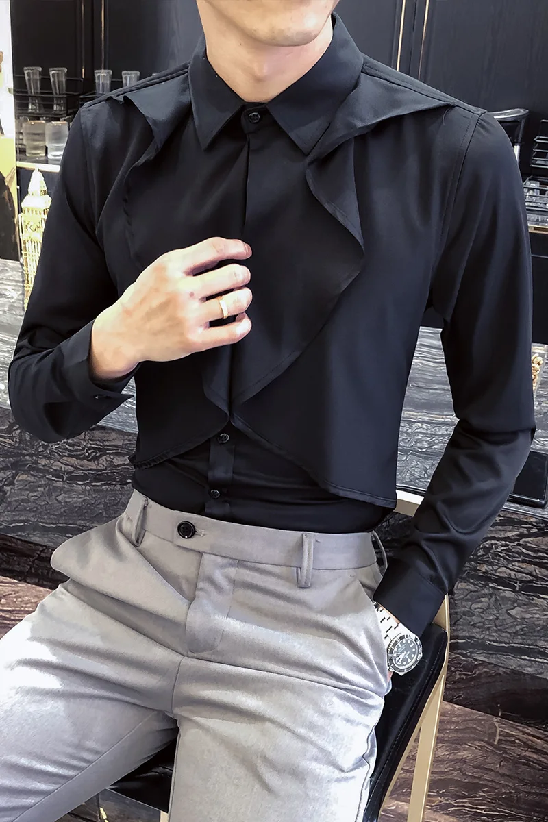 Мужская рубашка в стиле ретро Camisa Masculina повседневная приталенная с длинным