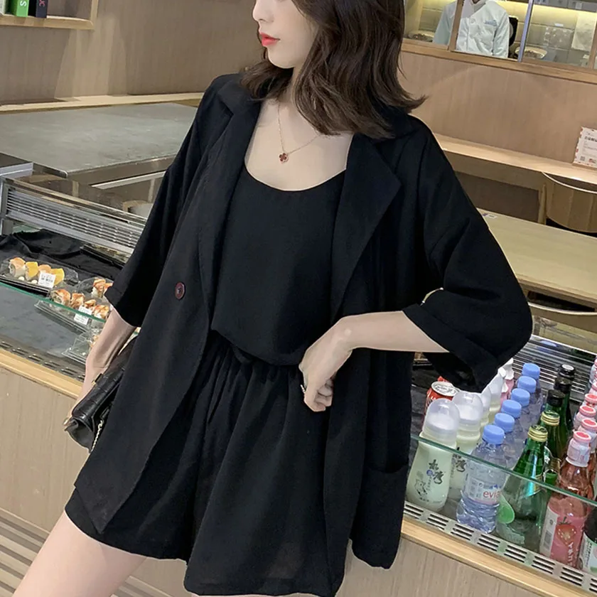 Женский шифоновый костюм из трех предметов Повседневная рубашка с короткими