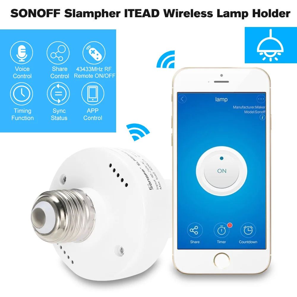 Sonoff Slampher умный WiFi держатель света Wifi переключатель дом E27 лампы прерыватель для